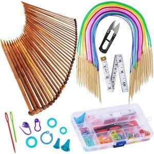 Bamboo Knitting NeedlesSet,Exquiss 18Pairs Circular(31.5”)Wooden KnittingNeedles